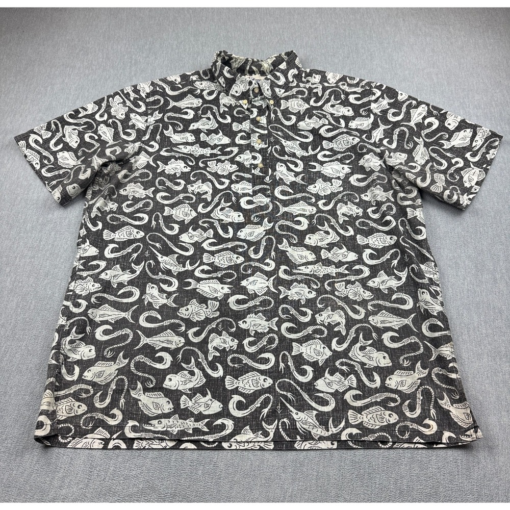 VTG reyn Spooner Shirt 3XL Black Ocean Hawaii 1/2 Button Pullover Reverse Print